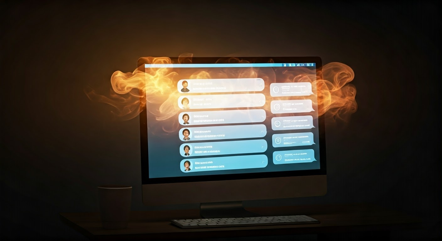Computer screen with glowing chat windows